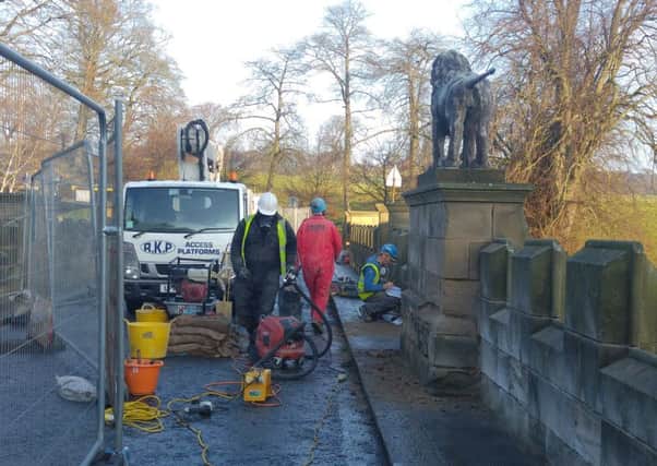 Ongoing works to the Lion Bridge in Alnwick. Picture by Jane Coltman