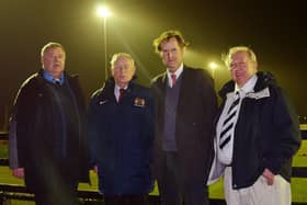 From left, Alnwick Town chairman, Tommy McKie; Les Chappell, from the Northumberland FA; the Duke of Northumberland; and Cyril Cox, Alnwick Town's secretary. Picture by Steve Miller