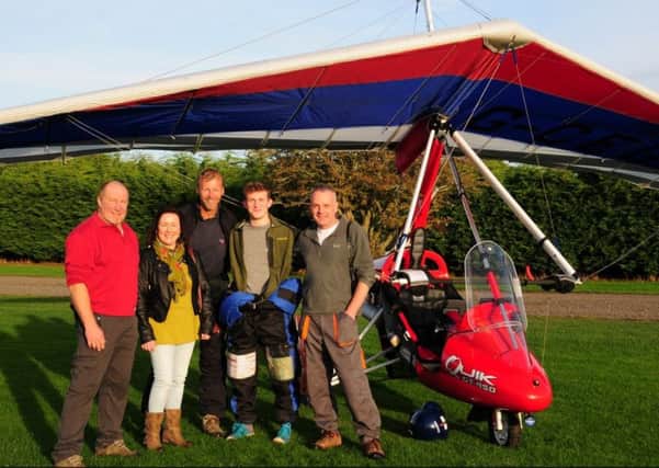 From left, Simon Jarvis, Mel Fisher, Storm Smith, Jed Fisher and Stan Fisher at Eshott Airfield.