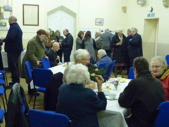The welcome party at Hepple Village Hall for Assistant Priest The Rev Ann Peters.