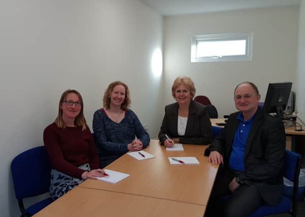 Pictured in the new room at the building in Stobhill are centre team members Lesley Tweddle, Paula Hately and Christine Nicholls, with Coun Ian Lindley.