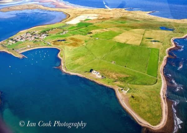 An aerial view of Holy Island by Ian Cook.