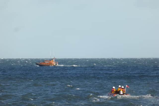 Berwick all-weather and inshore lifeboat out on a shout.
