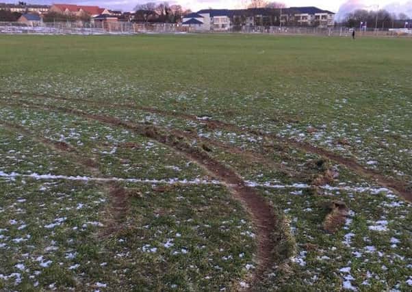 The damage to the junior pitch at Greensfield, Alnwick.