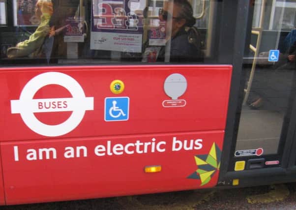 An all-electric bus in Croydon. These will gradually take over from the hybrid buses, which will then be cascaded to other areas.
