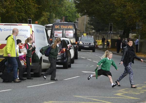 Children crossing South Road in Alnwick.