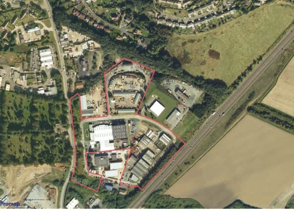 The site plan of the proposed redevelopment of Willowburn Trading Estate, with Pure Fishing in the red zone.