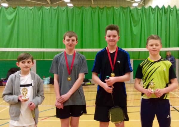 Winners at the North Tyneside Junior Badminton Tournament, Matthew Short, David Short, Tom Cox and Christian Sharp.