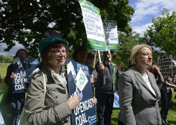 Natalie Bennett, Green Party leader, right, with protestors against the Highthorn scheme on the day of the planning committee. 
Picture by Jane Coltman
