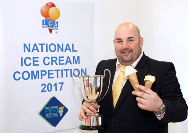 Franco Gregorio of Ciccarelli Artisan Gelato received the Marcantonio and Pre Gel Italy Cup at the 2017 National Ice Cream Competition ceremony. Picture by Richard Doughty.