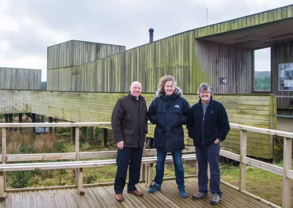 Gary Fildes, founder of Kielder Observatory, Ivor Crowther, head of Heritage Lottery Fund NE, Terry Carroll, Chair of LEADER. Picture by Jeanette Doherty / The Bigger Picture