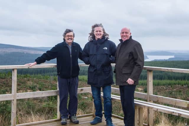 Gary Fildes, founder of Kielder Observatory, Ivor Crowther, head of Heritage Lottery Fund NE, Terry Carroll, Chair of LEADER. Picture by Jeanette Doherty / The Bigger Picture