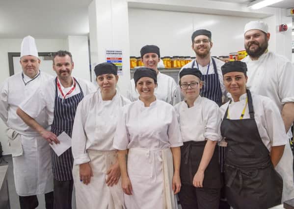 Northumberland College students, staff and Pleased to Meet You Head Chef David Kennedy in The Gallery kitchen.