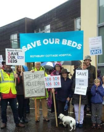 Protesters outside Rothbury Community Hospital.