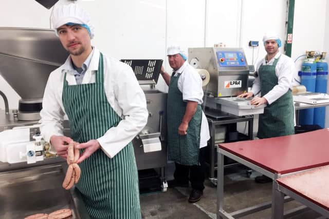 Pictured in Turnbulls new meat processing unit are, from left, butchers Dan Turnbull, Philip Short and Peter McEwan.