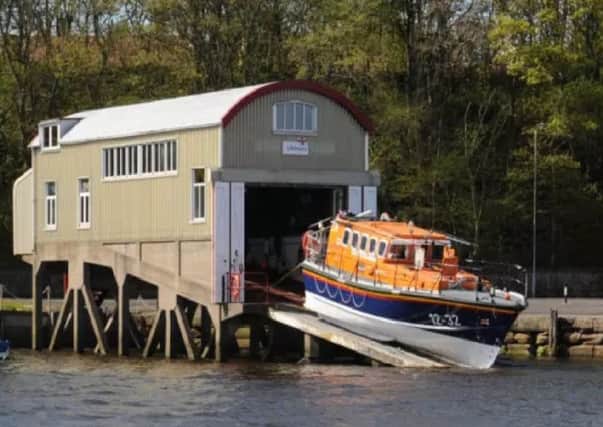 Berwick lifeboat station with the Mersey class all-weather lifeboat on the ramp.