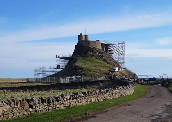 Scaffolding-clad Lindisfarne Castle