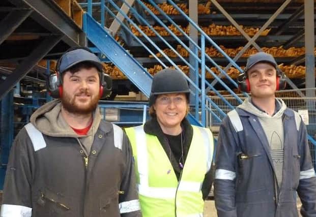 Berwick MP Anne-Marie Trevelyan with A&J Scott apprentices Jake Greenfell and Connor Tiffin.