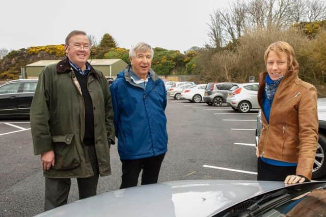 Couns Ian Swithenbank, Bryn Owen and Kate Cairns in Craster's Quarry car park.