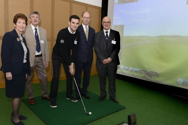 Golf professional David Twizell  at the opening of The Indoor Golf Studio at Whitley Bay Golf Club with Keith Atkinson, Lord Hastings, Norma Redfearn and Alan Gair.  
 Picture by Jane Coltman