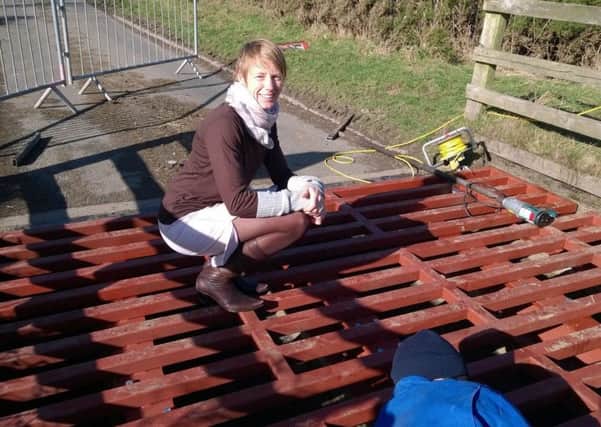 Coun Kate Cairns and the cattle grid.