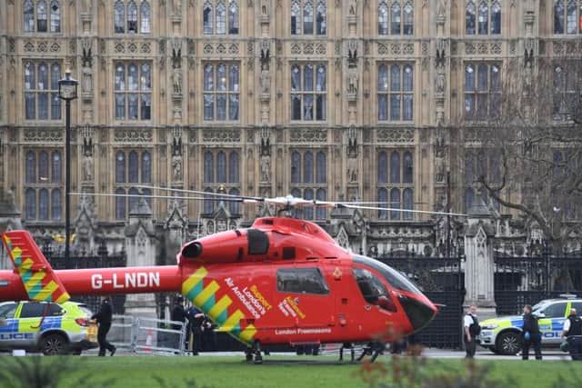An air ambulance outside the Palace of Westminster, London. Picture by Victoria Jones/PA Wire