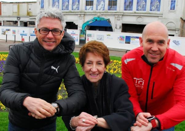 Olympic Gold Medallist Jonathan Edwards, Mayor Norma Redfearn and Phil Gray, Total Racing International, launch this years Whitley Bay to Newcastle Half-Marathon which will take place on Sunday, October 29.