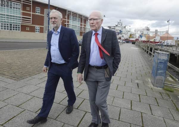 Labour leader Jeremy Corbyn with MP Ronnie Campbell during his visit to Blyth. Picture by Jane Coltman