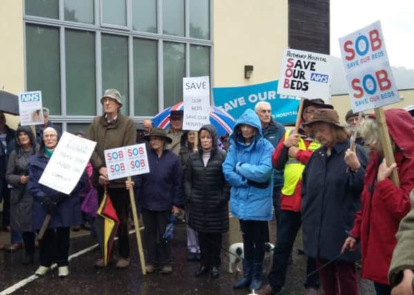 Protestors demonstrate against the closure of the inpatient ward at Rothbury Community Hospital.