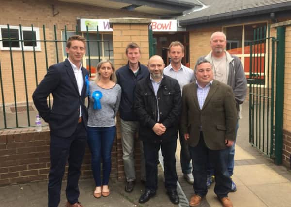 From left, Tory town councillors Jack Gebhard, Rachael Hogg, Johnny Wearmouth, Joao Parreira, Richard Wearmouth, David Bawn and Dave Herne.