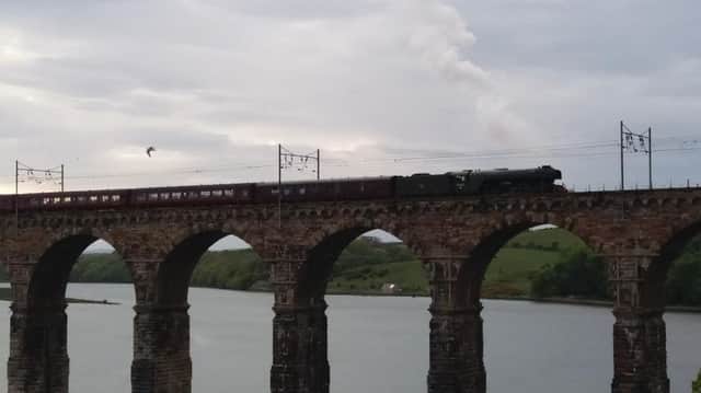The Flying Scotsman crosses Berwick's Royal Border Bridge