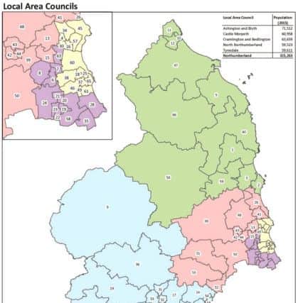 The map showing how the county will be split into five local area councils.