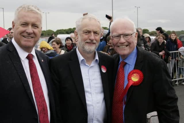 From left, Ian Lavery, Jeremy Corbyn and Ronnie Campbell.