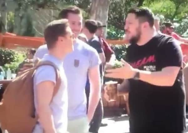Dan Hope (wearing glasses) and James Revell were approached by Sal Vulcano, as part of filming for Impractical Jokers.