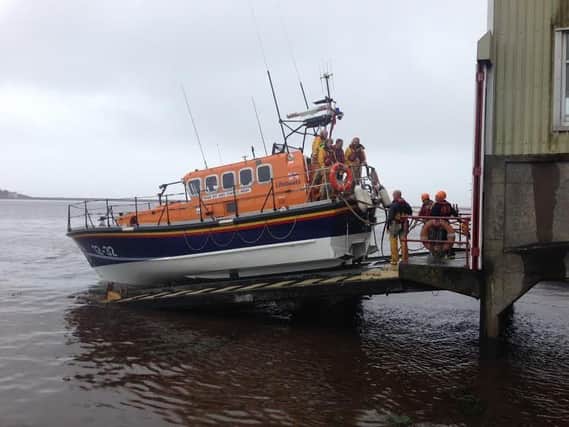 Berwick lifeboat on the slipway after returning from the 'shout'. Picture by Alan Hughes