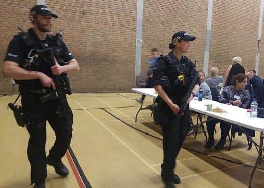 Armed police at the election count in Blyth. Picture by Jane Coltman