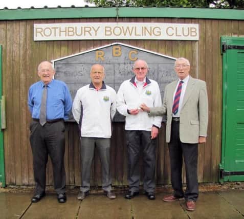Coquetdale Lodge has made a further donation to Rothbury Bowling Club on behalf of the Freemasons Charity of Northumberland. Left to right: W.Bro TW Bathgate, C/Dale Lodge treasurer, D Bolton RBC president, T Proudlock, RBC treasurer, W.Bro D Brown, MBE, JP, C/Lodge charity steward.