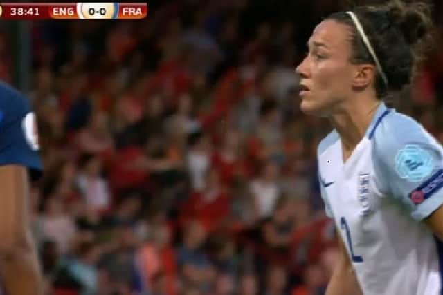 Lucy Bronze in the quarter-final against France.