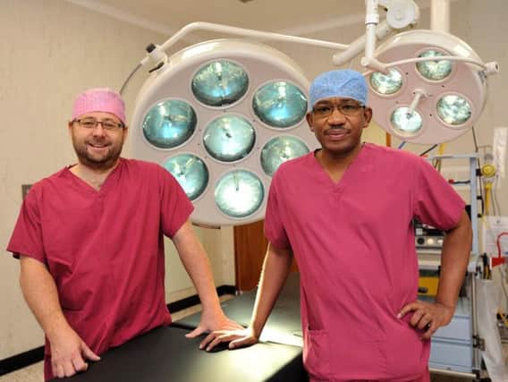 Head of Surgery at Kilimanjaro Christian Medical Centre in Tanzania Dr Kondo (right) pictured at North Tyneside General Hospital where he is training with laparoscopic surgeon Mr Liam Horgan (left)
#NorthNewsAndPictures/2daymedia