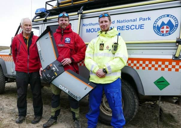 Brian Allport and Stuart King, from Northumberland National Park Mountain Rescue Team, with Adam Turner, observer and senior coastal operations officer at HM Coastguard.