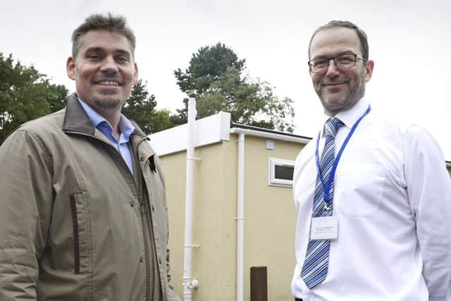 Headteacher Kevin Moloney, right, and James Chapple who helped facilitate the new extension at Hipsburn Primary School. Picture by Jane Coltman