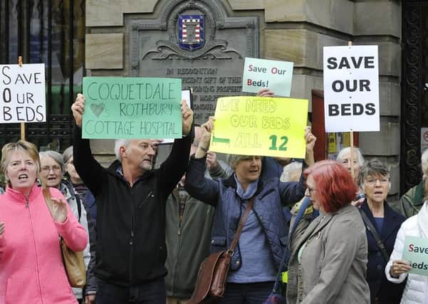 Protestors at the NHS Northumberland Clinical Commissioning Group  meeting about Rothbury Community Hospital at Morpeth Town Hall.
 Picture by Jane Coltman