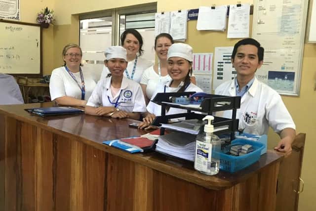 Laura (third from left) with some of the staff at the Battambang Referral Hospital in Cambodia.