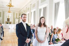 A Northumberland registrar conducts a wedding at the recently-renovated Northumberland Hall in Alnwick, which is run by the county council.