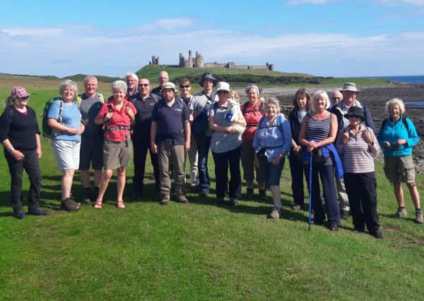The group walking up the Northumberland Coast Path in the summer, which was the subject of an AONB blog.