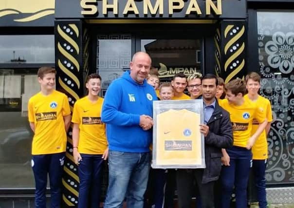 Whitley Bay Sporting Club's Under 15 Whites have had their away kit sponsored by Shampan Indian Restaurant, in Whitley Bay.