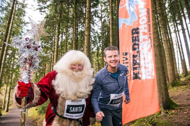 Santa starts his training early for the 2018 Active Northumberland Kielder Marathon Weekend, with event director Steve Cram.