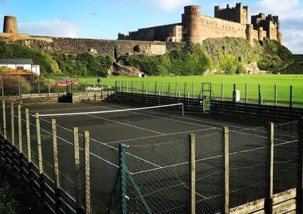 The tennis court in Bamburgh.