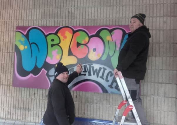 The new artwork being installed in Alnwick bus station.