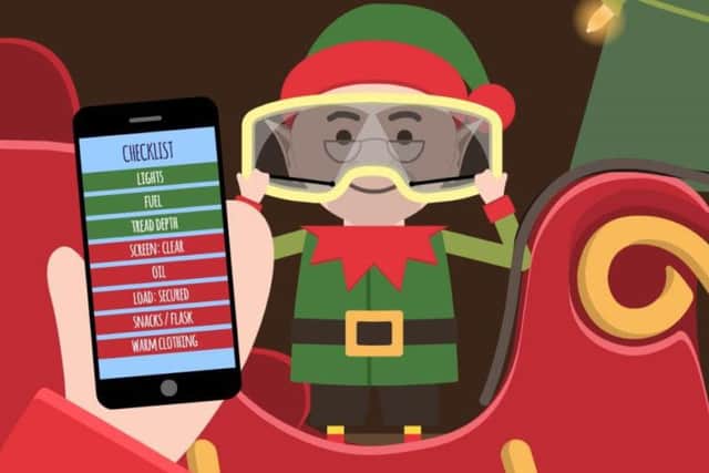 A still from the special Highways England animation that reminds motorists to check their vehicle before travelling this Christmas.